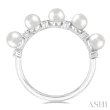 1/6 ctw White 4X4 MM Cultured Pearl and Round Cut Diamond Semi Precious Fashion Ring in 10K White Gold