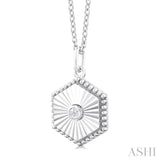 1/20 Ctw Hexagon fluted medallion Round Cut Diamond Pendant With Chain in 14K White Gold