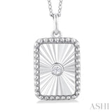 1/20 ctw Rectangle fluted medallion Round Cut Diamond Pendant With Chain in 14K White Gold