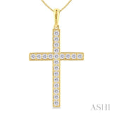 1/2 ctw Round Cut Diamond Pave Set 1-Inch Plate Cross Pendant With Chain in 14K Yellow Gold