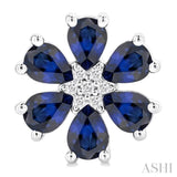 1/20 ctw Floral Blossom 4X3 MM Pear Cut Sapphire and Round Cut Diamond Precious Stud Earring in 14K White Gold