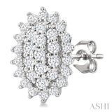 1/5 Ctw Petite Oval Shape Round Cut Diamond Cluster Fashion Stud Earring in 10K White Gold