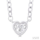 1/6 Ctw Petite Bezel Set Heart Shape Diamond Fashion Pendant With Chain in 10K White Gold