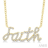 1/4 Ctw 'Faith' Script Round Cut Diamond Necklace in 10K Yellow Gold