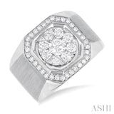 1 3/8 ctw Octagonal Shape Lovebright Round Cut Diamond Men's Ring in 10K White Gold