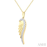 1/5 ctw Fluted Texture Angel Wing Round Cut Diamond Fashion Pendant With Chain in 10K Yellow Gold