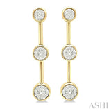 3/4 ctw Lovebright Circular Mount & Bar Link Round Cut Diamond Fashion Earrings in 14K Yellow and White Gold