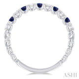 2.25 MM Sapphire and 1/4 Ctw Round Cut Diamond Precious Wedding Band in 14K White Gold