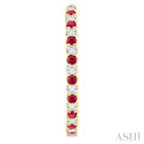 2.3MM Round Ruby and 1 1/2 ctw Round Cut Diamond Inside & Outside Alternating Precious Hoop Earrings in 14K Yellow Gold