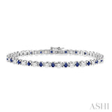 2 1/2 ctw Square Box Link 3.0MM Sapphire and Round Cut Diamond Precious Tennis Bracelet in 14K White Gold