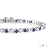 2 1/2 ctw Square Box Link 3.0MM Sapphire and Round Cut Diamond Precious Tennis Bracelet in 14K White Gold