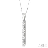1/5 ctw Vertical Bar Round Cut Diamond Pendant With Link Chain in 14K White Gold