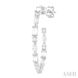 1 1/6 Ctw Inside & Outside Mixed Diamond Cut Fashion Open Hoop Earrings in 14K White Gold