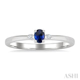 4x3 MM Oval Shape Sapphire and 1/50 Ctw Petite Round Cut Diamond Fashion Ring in 10K White Gold