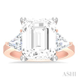 1 ctw Emerald Shape Trillion and Round Cut Diamond Semi Mount Engagement Ring in 14K Rose and White Gold