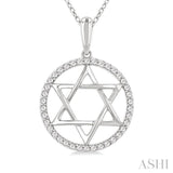 1/6 Ctw Star of David Single Cut Diamond Circle Fashion Pendant With Chain in 10K White Gold
