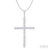 1/2 ctw Cross Shared Prong Set Round Cut Diamond Pendant With Chain in 14K White Gold