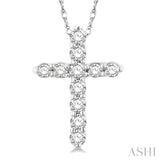 1/10 Ctw Round Cut Diamond Cross Pendant in 14K White Gold with Chain
