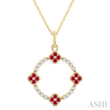 1.25 MM Clover Circle Ruby and 1/8 ctw Round Cut Diamond Precious Pendant With Chain in 10K Yellow Gold