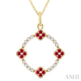 1.25 MM Clover Circle Ruby and 1/8 ctw Round Cut Diamond Precious Pendant With Chain in 10K Yellow Gold
