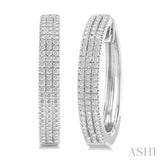 1/2 Ctw Triple Row Pave Set Round Cut Diamond Fashion Hoop Earring in 10K White Gold
