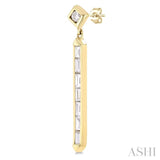 5/8 ctw Kite and Vertical Bar Baguette and Round Cut Diamond Fashion Long Earrings in 14K Yellow Gold