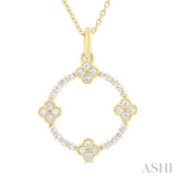 1/4 ctw Clover Leaf Circle Round Cut Diamond Pendant With Chain in 10K Yellow Gold