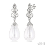 8X6 MM Cultured Pearl and 1/20 Ctw Round Cut Diamond Earrings in 10K White Gold