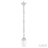 9X7 MM Marquise Link Teardrop Cultured Pearl and 1/2 ctw Round Cut Diamond Long Earring in 14K White Gold