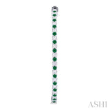 1.6 MM Round Emerald and 1 ctw Round Cut Diamond Precious Inside-Out Alternating Hoop Earrings in 14K White Gold