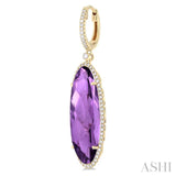20x8 MM Oval Cut Amethyst and 1/2 ctw Round Cut Diamond Halo Semi Precious Earrings in 14K Yellow Gold