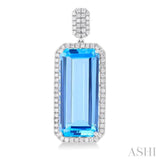 22x10 MM Emerald Cut Blue Topaz and 7/8 ctw Round Cut Diamond Halo Semi Precious Earrings in 14K White Gold