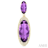 18x8 MM & 10x5 MM Oval Cut Amethyst and 3/4 ctw Round Cut Diamond Halo Semi Precious Earrings in 14K Yellow Gold