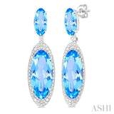 18x8 MM & 10x5 MM Oval Cut Blue Topaz and 3/4 ctw Round Cut Diamond Halo Semi Precious Earrings in 14K White Gold