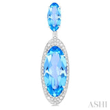 18x8 MM & 10x5 MM Oval Cut Blue Topaz and 3/4 ctw Round Cut Diamond Halo Semi Precious Earrings in 14K White Gold