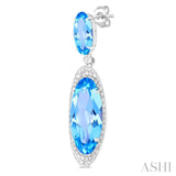 18x8 MM & 10x5 MM Oval Cut Blue Topaz and 3/4 ctw Round Cut Diamond Halo Semi Precious Earrings in 14K White Gold