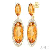 18x8 MM & 10x5 MM Oval Cut Citrine and 3/4 ctw Round Cut Diamond Halo Semi Precious Earrings in 14K Yellow Gold