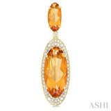 18x8 MM & 10x5 MM Oval Cut Citrine and 3/4 ctw Round Cut Diamond Halo Semi Precious Earrings in 14K Yellow Gold