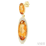 18x8 MM & 10x5 MM Oval Cut Citrine and 3/4 ctw Round Cut Diamond Halo Semi Precious Earrings in 14K Yellow Gold