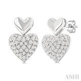 1/3 Ctw Heart Shape Mount Pave Set Single Cut Diamond Fashion Earrings in 10K White Gold