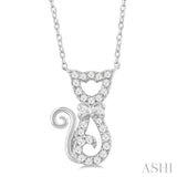 1/10 Ctw Cat Shape Petite Single Cut Diamond Fashion Pendant With Chain in 10K White Gold