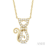 1/10 Ctw Cat Shape Petite Single Cut Diamond Fashion Pendant With Chain in 10K Yellow Gold