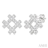 1/8 Ctw Petite Hashtag Motif Round Cut Diamond Fashion Earrings in 10K White Gold