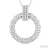 1/4 ctw Bold Basket Weave Circle Round Cut Diamond Fashion Pendant With Chain in 14K White Gold