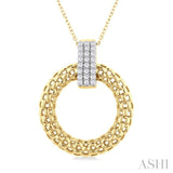 1/4 ctw Bold Basket Weave Circle Round Cut Diamond Fashion Pendant With Chain in 14K Yellow Gold