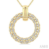 1/3 ctw Bold Triple Link Weave Circle Round Cut Diamond Fashion Pendant With Chain in 14K Yellow Gold