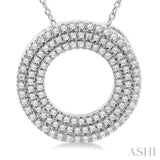 1/3 ctw  Circle Triple Row Round Cut Diamond Fashion Pendant With Chain in 10K White Gold