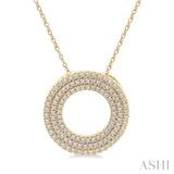 1/3 ctw  Circle Triple Row Round Cut Diamond Fashion Pendant With Chain in 10K Yellow Gold