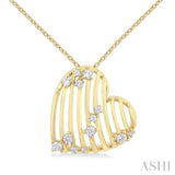 1/4 ctw Open Window Ridged Heart Round Cut Diamond Pendant With Chain in 14K Yellow Gold