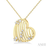 1/4 ctw Open Window Ridged Heart Round Cut Diamond Pendant With Chain in 14K Yellow Gold